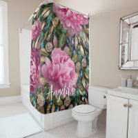 Pink Peony Flowers Custom Name