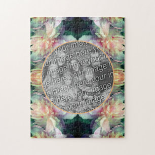 Pink Peony Flowers Frame Add Your Photo Jigsaw Puzzle