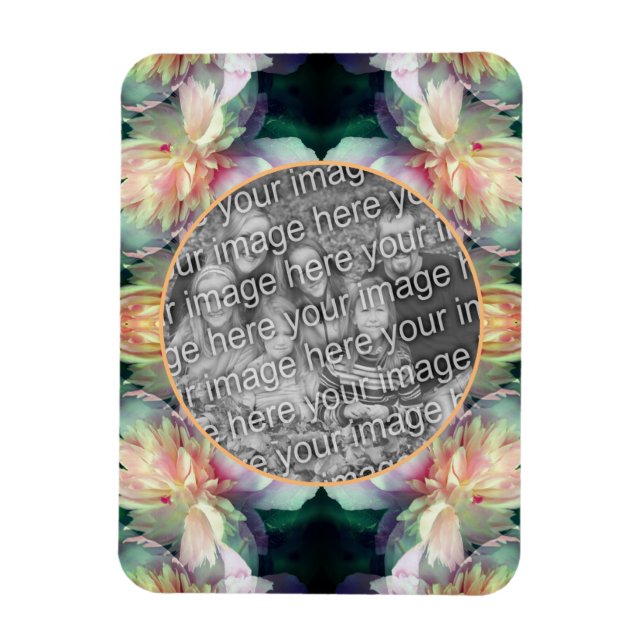 Pink Peony Flowers Frame Add Your Photo Magnet (Vertical)