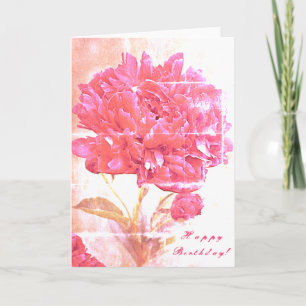 Pink Peony Flowers Happy Birthday Card