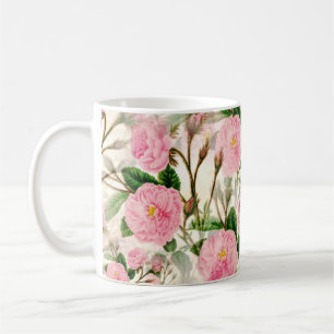 Pink Peony Flowers, Leaves & Buds Pattern  Coffee Mug
