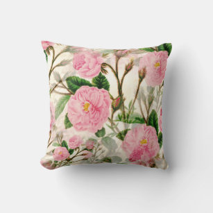 Pink Peony Flowers, Leaves & Buds Pattern Cushion