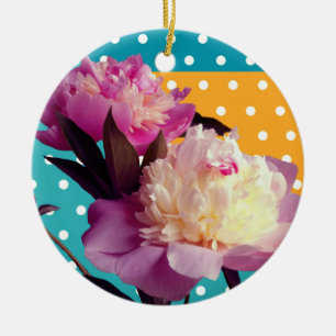 Pink Peony Flowers Modern Photo Ornament