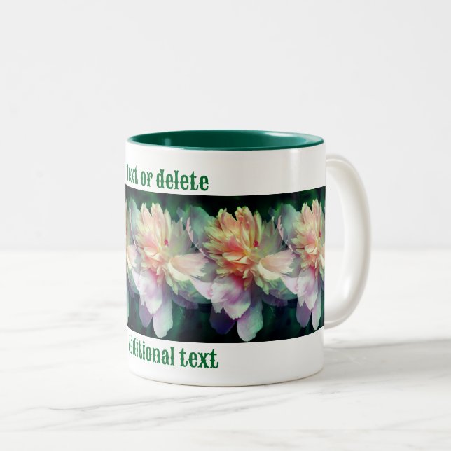 Pink Peony Flowers Multiplied Personalised Two-Tone Coffee Mug (Front Right)