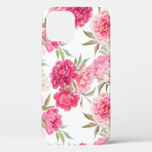 Pink peony flowers seamless pattern iPhone 12 case
