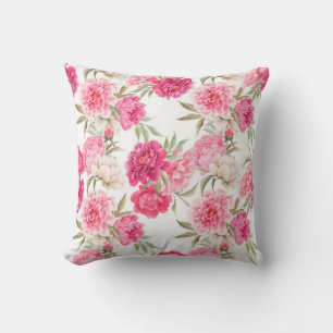 Pink peony flowers seamless pattern cushion