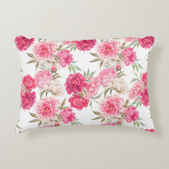 Pink peony flowers seamless pattern decorative cushion (Front)