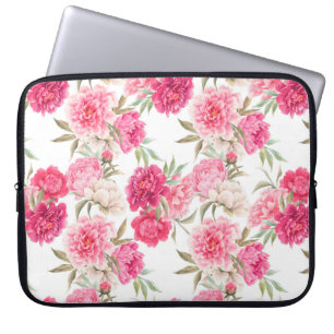 Pink peony flowers seamless pattern laptop sleeve