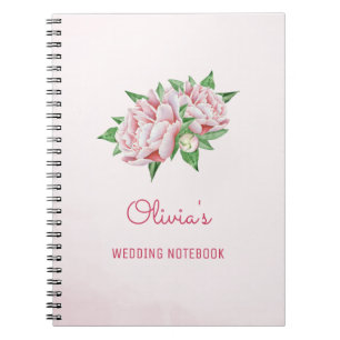 Pink Peony Flowers Wedding Planning Notebook