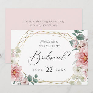 Pink Peony Flowers Will You Be My Bridesmaid Invitation