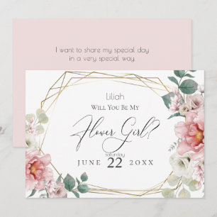 Pink Peony Flowers Will You Be My Flower Girl Invitation