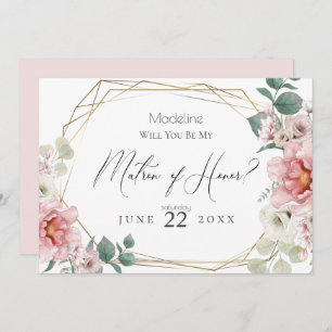 Pink Peony Flowers Will You Be My Matron of Honour Invitation