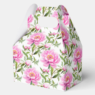 Pink Peony Flowers with Sage Green Leaves Favour Box