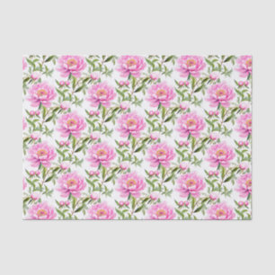 Pink Peony Flowers with Sage Green Leaves Tissue Paper