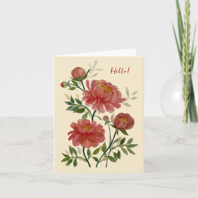 Pink Peony Folded Note Card (Front)