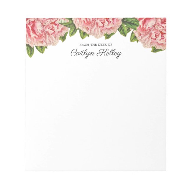 Pink Peony From the Desk of, Personalised Notepad (Front)