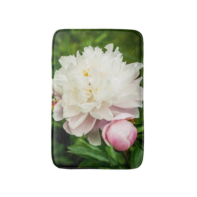 Pink Peony Garden Flowers Bath Mat (Front Vertical)