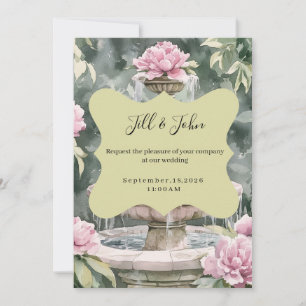 Pink Peony Garden Fountain Wedding Invitations
