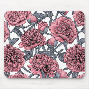 Pink peony garden mouse pad