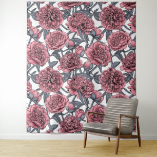 Pink peony garden tapestry