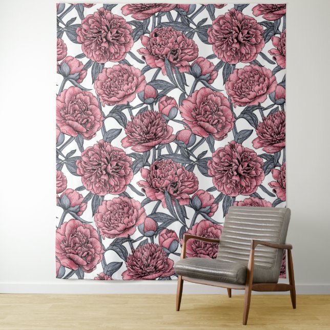 Pink peony garden tapestry (In Situ)
