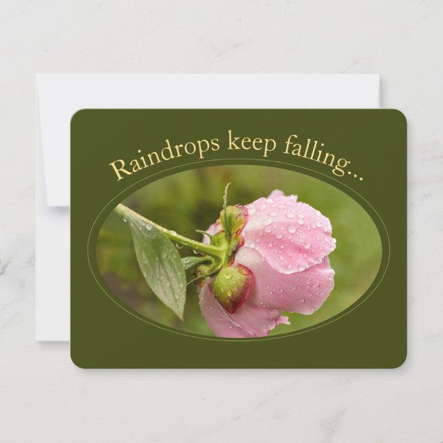 Pink peony glittering raindrops Birthday Card (Front)