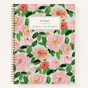 Pink Peony Greenery Personalized Name Recipe Notebook