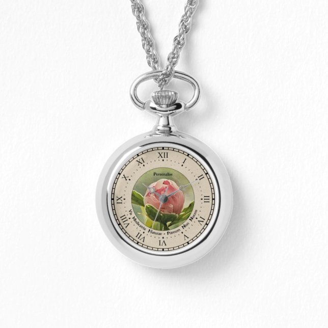 Pink Peony Hippocrates Healing Quote NecklaceWatch Watch (Front)
