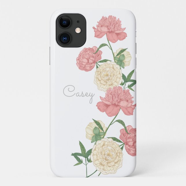 Pink Peony Moderne  Personalised iPhone Case (Back)