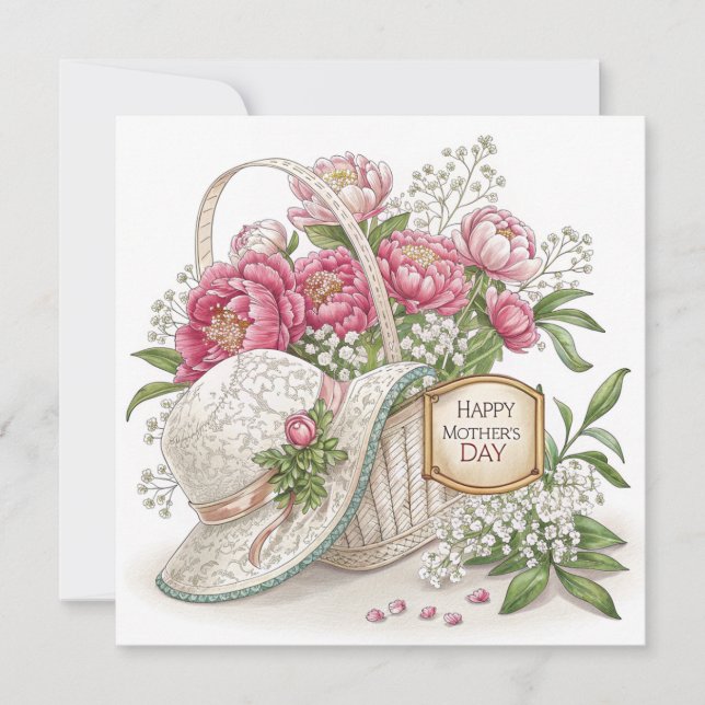 Pink Peony Mothers Day Flat Announcement Card (Front)