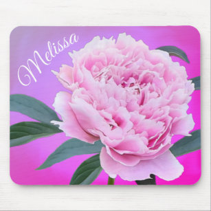 Pink Peony on Purple Ombre Personalised Mouse Pad