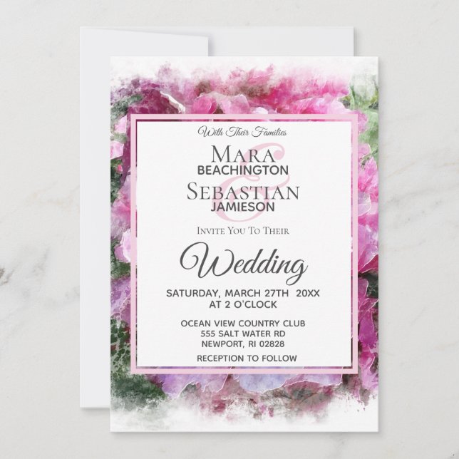*~* Pink Peony Painting  Artistic Wedding AR1 Invi Invitation (Front)