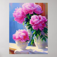 Pink Peony Painting, Peonies Flower Wall Art