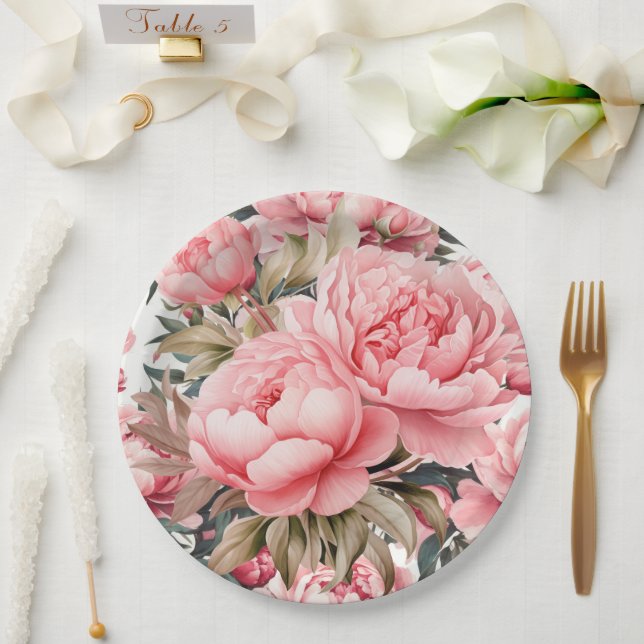 Pink Peony  Paper Plate (Wedding)