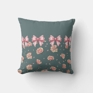 Pink Peony Pattern and Bow Cushion