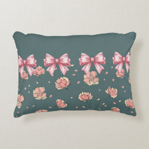 Pink Peony Pattern and Bow Decorative Cushion
