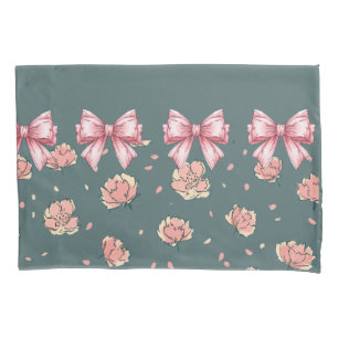 Pink Peony Pattern and bow Pillowcase