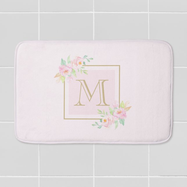 Pink Peony Personalised Monogram Bath Mat (Creator Uploaded)