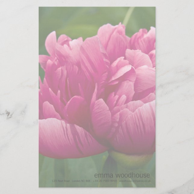 Pink Peony Personalised Stationery (Front)