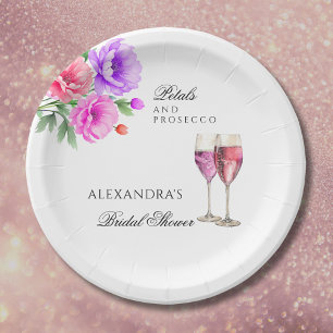 Pink Peony Petals and Prosecco Bridal Shower Paper Plate
