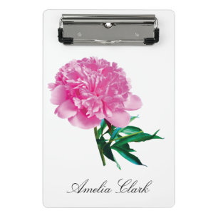 Pink Peony Photo Modern Customise Text Mini Clipboard