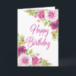 Pink Peony Purple Daisy Summer Happy Birthday Card<br><div class="desc">So pretty and happy. Blush pink peonies are surround by deep purple daisies and tiny buds. Soft green leaves complete the floral display. Happy Birthday is written in a large script text. Perfect way to wish a mum or best friend happy birthday in July.</div>