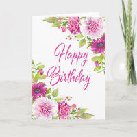 Pink Peony Purple Daisy Summer Happy Birthday