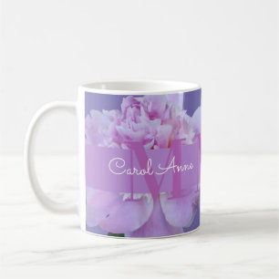 Pink Peony Purple Monogram Floral Coffee Mug