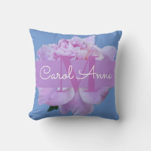 Pink Peony Purple Monogram Floral Cushion
