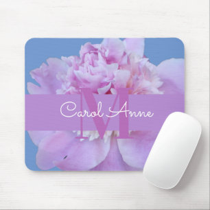 Pink Peony Purple Monogram Floral Mouse Pad