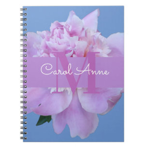 Pink Peony Purple Monogram Floral Notebook