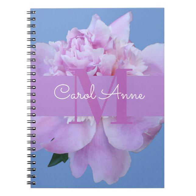Pink Peony Purple Monogram Floral Notebook (Front)
