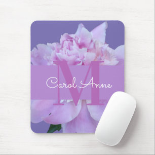 Pink Peony Purple Monogram Floral Photo Mouse Pad