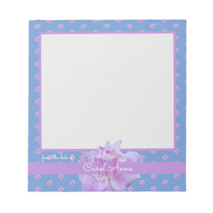 Pink Peony Purple Monogram Floral Sky Blue Notepad